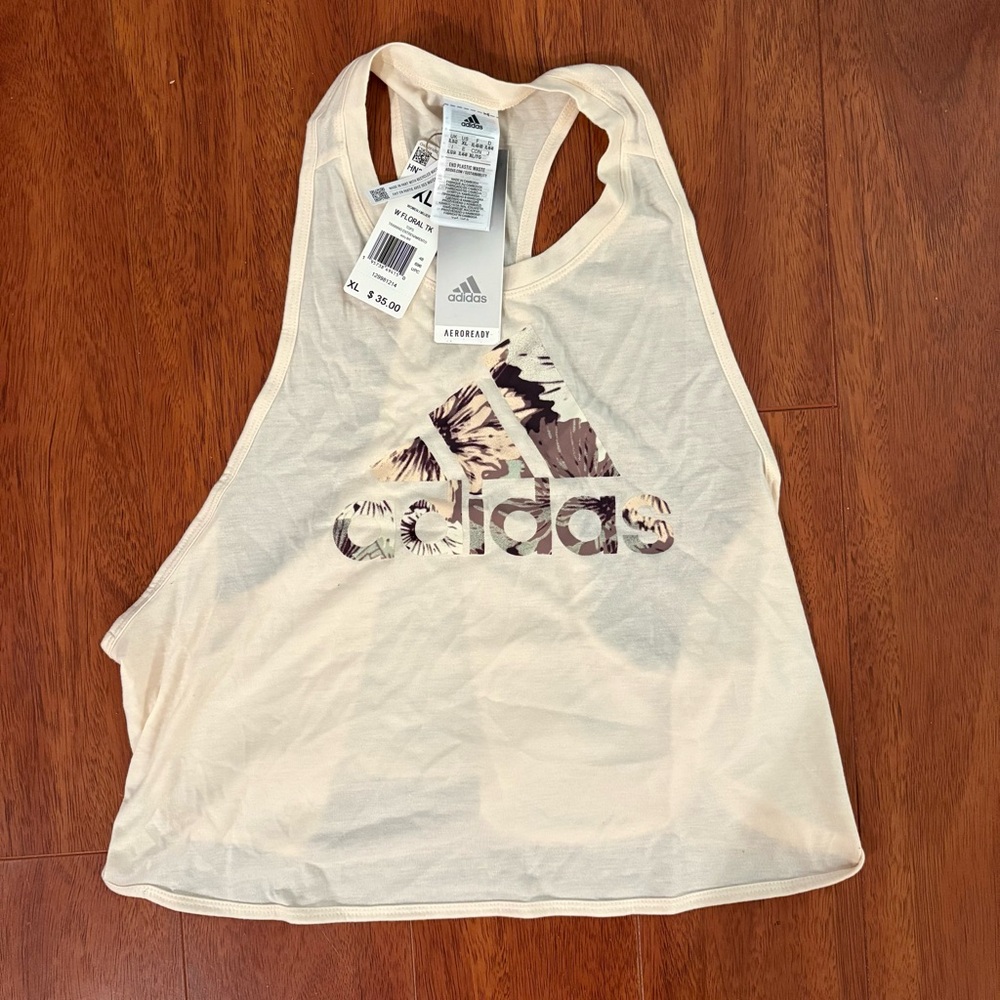 Adidas Cream Floral Graphic Tank Top